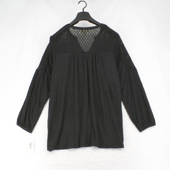 Style & Co Womens Plus Crochet Split V-Neck Long Sleeve Elastic Cuffs Top Black - Picture 8 of 8